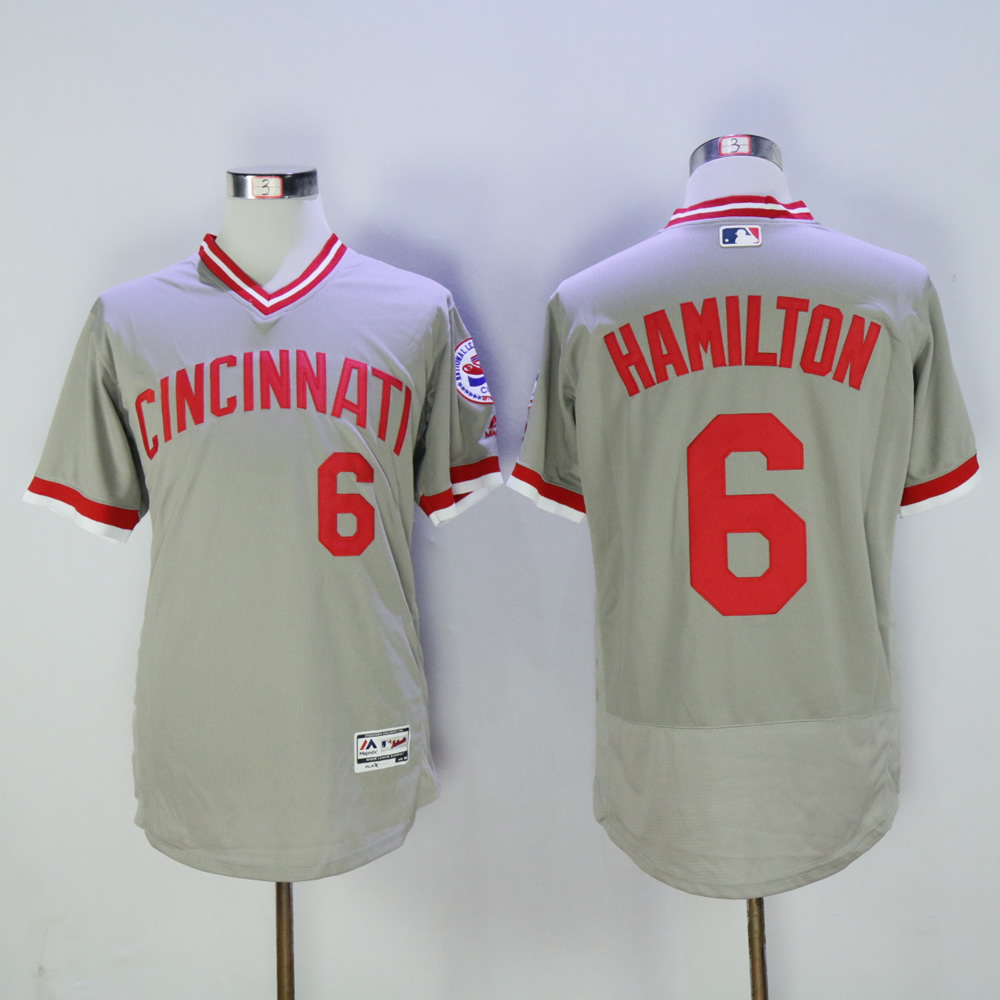 Men MLB Cincinnati Reds 6 Hamilton grey jerseys